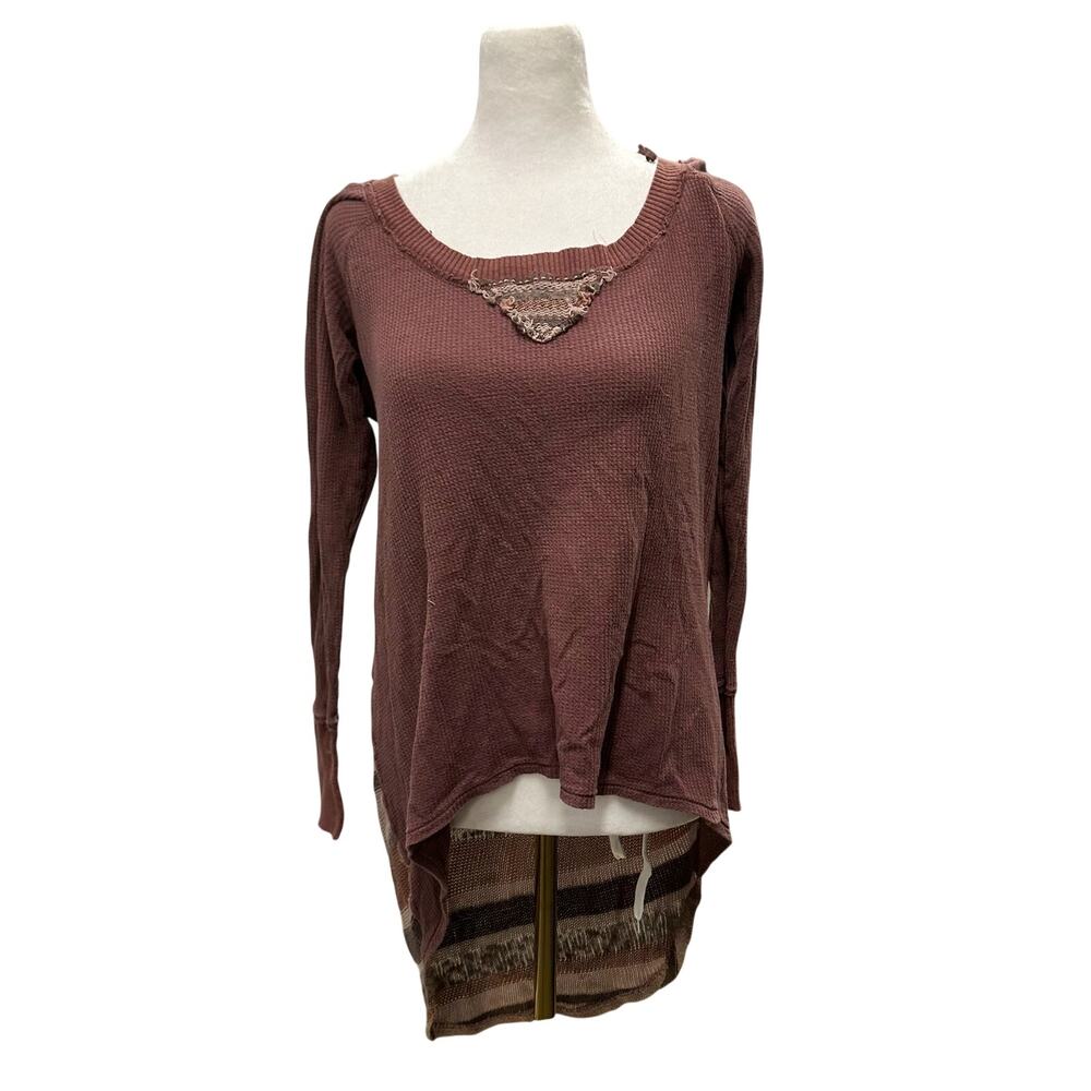 Free People We The Free Sunrise Striped High Low Thermal Top Mauve Pink Size S